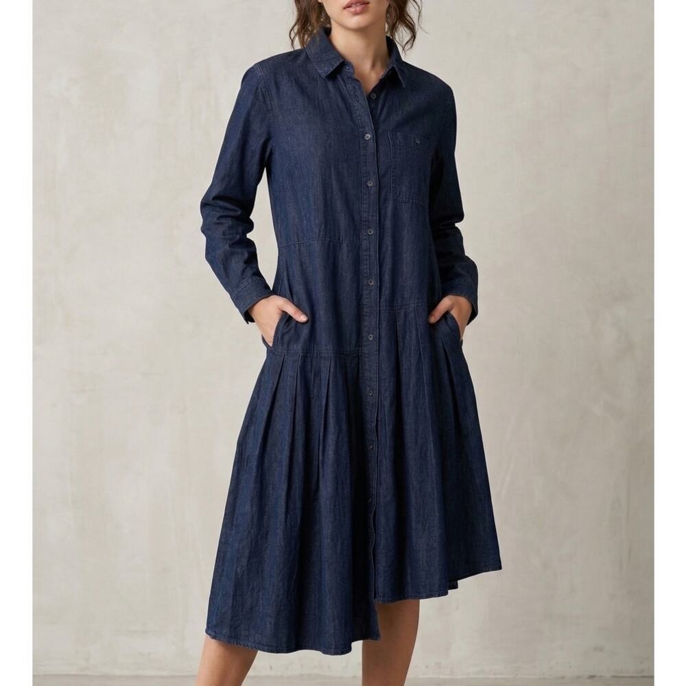 Uniqlo x JW ANDERSON 426840 Dress Womens M Navy Asymmetric Shirt Style Midi